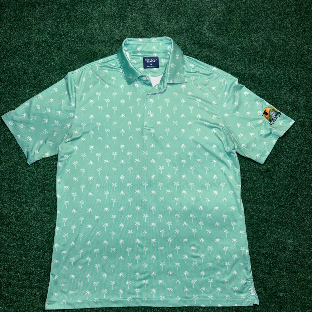 Bermuda Sands Palm Tree Print Men's Golf Polo Size Medium Ocean Creek Reserve V2